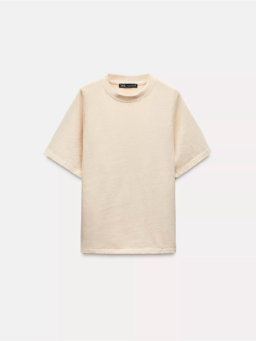 Zara Washed Effect Short-Sleeve Crewneck T-Shirt, pastel yellow, size M